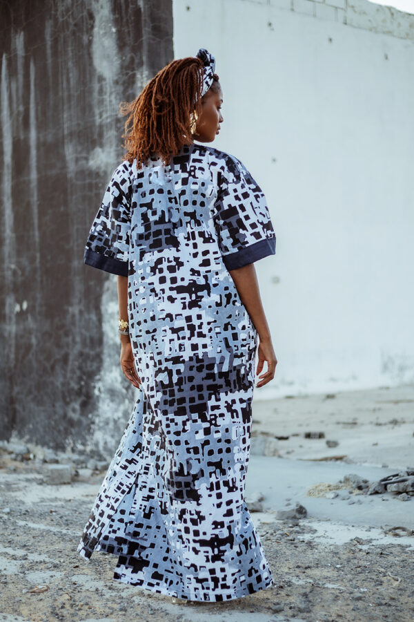 Blue & White Vibrant Boubou Dress - Image 4